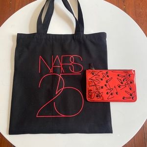 NARS cosmetics canvas tote bag and metallic pouch